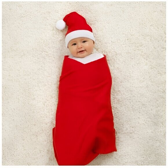 5/$20 NEW 2Pc Infant Muslin Swaddle Blanket & Beanie Christmas Set - Picture 1 of 5